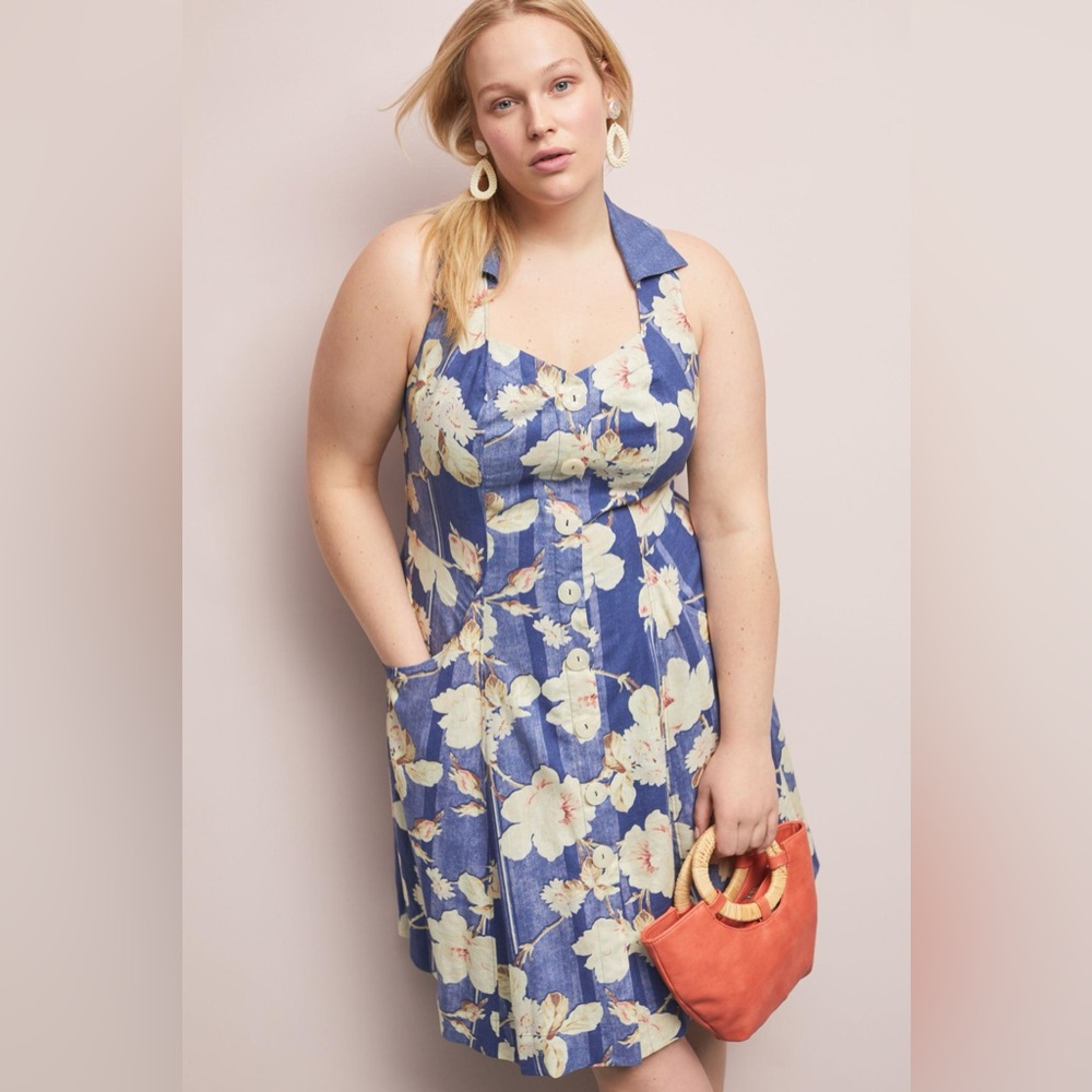 by Anthropologie Camellia Collared Dress in Blue Motif size 6 - Picture 4 of 12